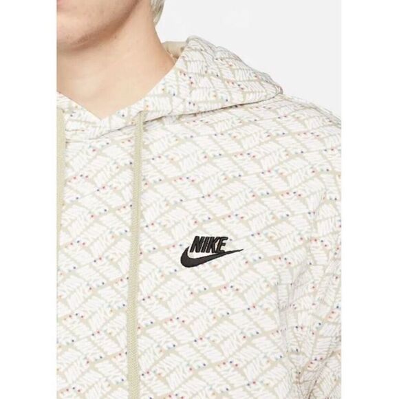 Nike Essentials AOP Fleece Hoodie Sweatshirt Limestone Beige White Men Medium - Picture 8 of 9